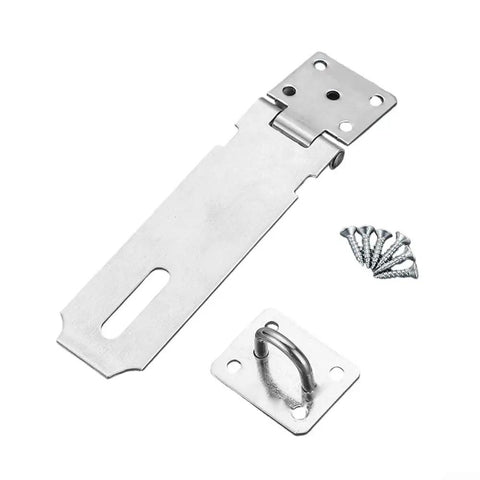 Beefy Stainless Steel Hasp Latch For Barns And Heavy Duty Gates With A Smooth Black Finish Tough As Nails Padlock Clasp For Rock Solid Security And Zero Hassle Daily Use, showing steel latch, padlock clasp and screws.