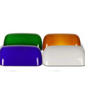 Green Glass Bankers Lamp Shade Replacement Cover for Desk, shown with blue, orange, and white variations, 8.85x5.11 inches.