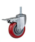 Heavy Duty M12 X 60 Bolt Casters With Silent Pu Swivel Wheels For Trolley Workbench And Scaffolding Tough As Nails Steel Base Smooth Glide Locking Brake, red polyurethane wheel with steel frame.