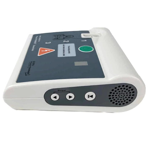 AED training kit, Practi-Trainer Essentials base model, white with gray control panel, 4-pack.