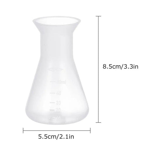 12 Pack Plastic Flask Set For Science Class, 50ml polypropylene Erlenmeyer style bottle with wide mouth and graduated scale
