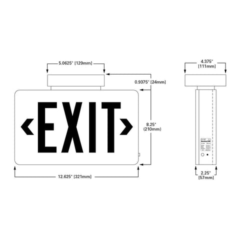 LED Die Cast Exit Sign With White Housing, Single Face, Red And Green Lettering, Dual Voltage 120/277 VAC, 60 Hz dimensions