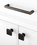 Solid Square Oil Rubbed Bronze Cabinet Handles 5 Inch 20 Pack For Kitchen Cabinets Drawers Dresser Cupboard Bedroom Bathroom Hardware Built To Last With Smooth Edges And Easy Install Dope Look installed on white cabinet