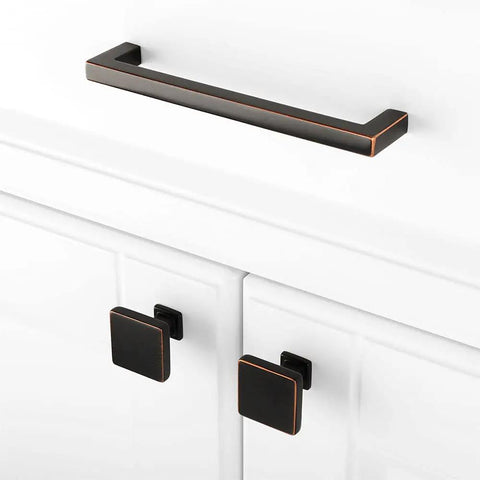 Solid Square Oil Rubbed Bronze Cabinet Handles 5 Inch 20 Pack For Kitchen Cabinets Drawers Dresser Cupboard Bedroom Bathroom Hardware Built To Last With Smooth Edges And Easy Install Dope Look installed on white cabinet