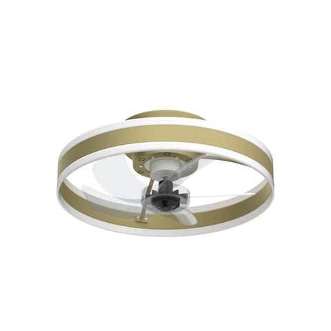 Low Profile Ceiling Fan With Light Gold Finish Modern Flush Mount Enclosed Ceiling Fan 19.7 Inch LED Dimmable Bladeless