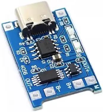 Close-up of Plug And Go Tp4056 Lithium Battery Charger Board With Type C Usb 5V 1A Input and Thermal Cutoff Protection for 3.7V Cells.
