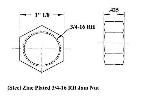 Hardcore 5/8 Inch Bore 3/4-16 Thread 4 Link Rod End Set Built Heavy Duty With Heat Treated Steel And Zero Flex, steel jam nut diagram.