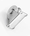 Front view of 3In V Groove Wheel Stainless Steel Heavy Duty Beefy Caster For V Track Rail And Sliding Gates with V shaped plate.