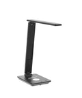 LED Desk Lamp With Wireless Charger And USB Port, Smart Table Light With Clock Alarm Date And Temperature, Gray Office Desk Lamp, side view