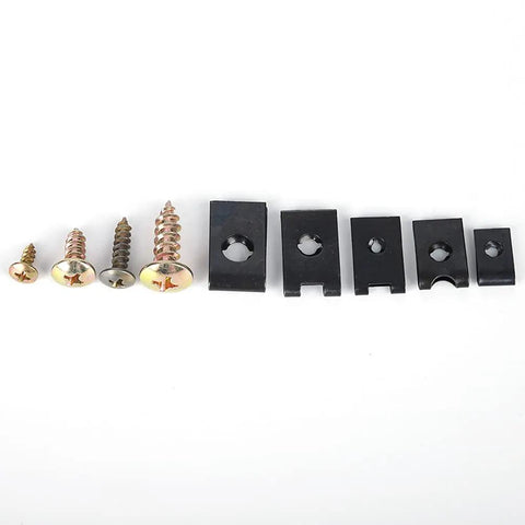 170 Piece U Clip And Screw Set For DIY Projects And Home Improvement Versatile Fasteners Kit With Durable Carbon Steel Screws Great For Repairs Cabinets Woodworking And General Hardware Needs, black U-clips and screws on white background