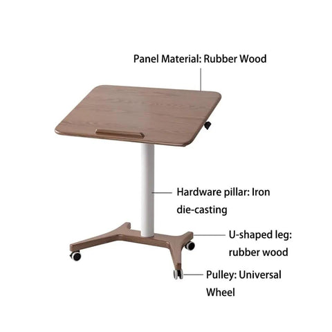 No Drama Roll Mobile Standing Desk featuring smooth gas lift adjustments, rubber wood top, and universal wheels for portability.