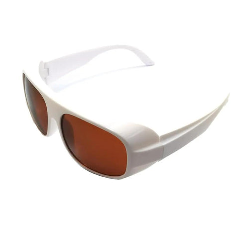 Multi Wave Heavy Duty Infrared Laser Protective Glasses Rock Solid Safety Eyewear Designed For 532nm 808nm 1064nm Systems Clear Lens with white frame.