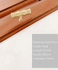 Bamboo Brass Kitchen Cabinet Knobs 52mm Long 30mm High TBar Pull Handles in Brushed Gold Installed on Wooden Cabinet