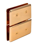 Gold Plated Glass To Glass Mount Hinge With Top And Bottom Mount Design For Half Inch Tempered Glass, monolithic build, side view