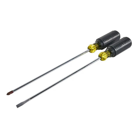 2-Piece Long Reach Screwdriver Set With Cushioned Grips, Includes 1/4-Inch Cabinet Tip And #2 Phillips, 10-Inch Blades For Tight Spaces