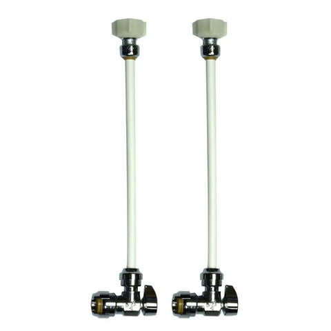 DIY Ready Faucet Connection Kit With Angle Stops And Push To Connect Brass Fittings For PEX Copper CPVC PERT Piping Includes 2 Stop Valves 2 PEX Tubes 2 Swivel Faucet Connectors Chrome Trim Cover And Disconnect Clip