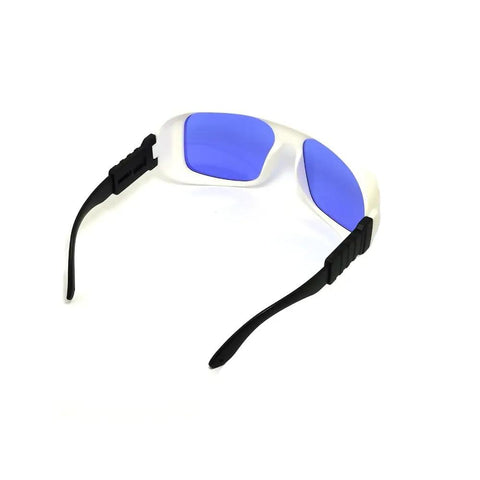 Top Shelf Pulsed Dye Laser Safety Glasses With Hella Solid OD4 Plus Protection For 585 To 595Nm Yellow Laser Workflows Featuring Crystal Clear Lenses and medical-grade frame.