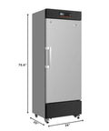 No Sweat Upright Medical Freezer With Twenty Seven Inch Width And Eleven Cubic Feet Storage Space Seven Organized Drawers side view with dimensions.