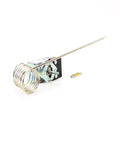 Heavy Duty Commercial Kitchen Thermostat 411506-14, steel body showing coil and probe, for 175 to 550 degrees Fahrenheit control