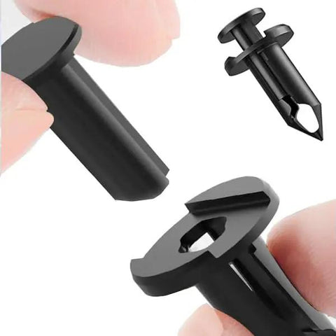 Close-up view of plastic rivets from All In One Car Fastener Kit With 100 Pieces Screws Bolts Undertray Clips Plastic Rivets U Nuts Engine Under Cover Splash Shield Replacement By Uolor Universal Fit For Auto Body Fender.