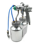 Heavy Duty Double Nozzle Pneumatic Spray Gun With Pressure Feed delivering smooth finish with stainless frame and dual pressure feed units.