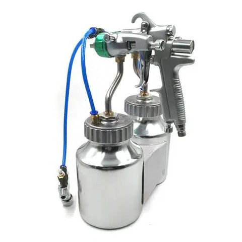 Badass Double Nozzle Pneumatic Paint Sprayer 1200 Rpm With Killer Smooth Finish 1.3Mm Bore And 40Cm Spray Width Pressure Feed Air Gun Stainless Steel For Jewelry Crafting close-up view.