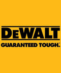 DeWALT logo with the slogan 'GUARANTEED TOUGH' on a yellow background, representing the brand's quality tools.