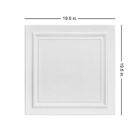 Glue Up Foam Ceiling Tiles White Pack Of Eight Covering 21.6 Square Feet Lightweight Insulating Popcorn Ceiling Cover Paintable With Water Based Paint Easy To Install And Clean, single tile view with dimensions