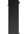 Side view of sleek modern wall mount mailbox in black powder coated aluminum no fuss rust proof and ultra durable with mounting holes.