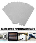 10 Piece Microwave Oven Mica Insulation Sheets Heat Resistant Waveguide Cover Plates shown with various kitchen appliances.