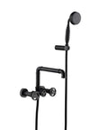 Modern Industrial Pipe Wall Mounted Bathtub Filler Faucet With Hand Shower Three Handle Tub Faucet Swivel Spout Kit Heavy Duty