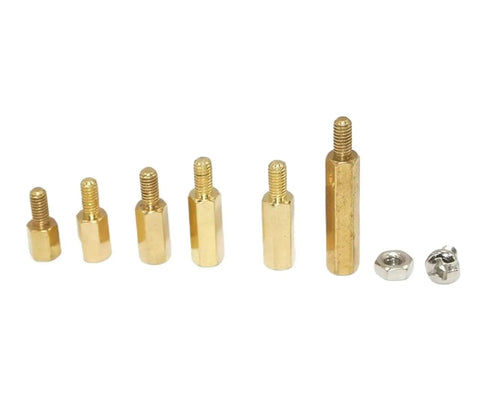 Assorted M3 Brass Nuts And Spacers Kit 180 Piece Set For PCB And Motherboard Assembly Includes Hex Nuts Standoffs Pillars Spacers And Screws Packaged In Clear Plastic Box: brass standoffs and nuts