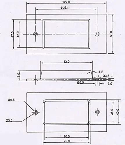 Technical drawing of Solid Matte Black Recessed Pull Handle For Barn Doors Cabinets Drawers with dimensions.