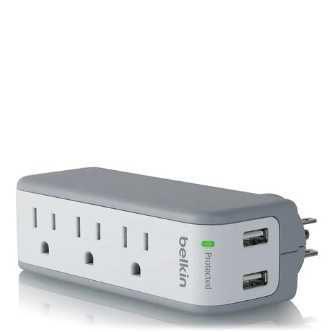 Wall Mount Surge Protector With Three AC Outlets And Two USB Ports Flat Rotating Plug Power Strip For Home Office Travel