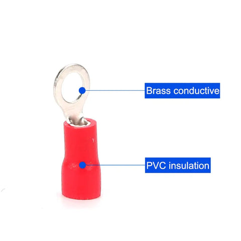 Red ring lug from 280 Piece Insulated Cable Connector Kit With Ring Lugs Spade Butt Fork Terminals Assorted Crimp Rolled Set