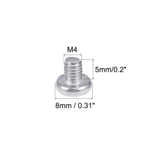 Legit Top Shelf M4x5mm Pan Head Phillips Machine Screws 304 Stainless Steel Hardware Bolts showing size measurements and detail.