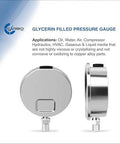 Glycerin Filled 3000 PSI Pressure Gauge With Large 4 Inch Dial, 1 Quarter NPT Lower Mount, 304 Stainless Steel, side view