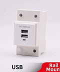 Usb Din Rail Socket Power Module For Industrial Panels Plug And Play 5V Dc Charging Port Control Panel Usb Enclosure Adapter Modular Terminal Block Ac To Dc Converter For Automation Systems, white 87x45mm, front view