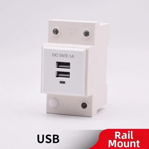 Usb Din Rail Socket Power Module For Industrial Panels Plug And Play 5V Dc Charging Port Control Panel Usb Enclosure Adapter Modular Terminal Block Ac To Dc Converter For Automation Systems, white 87x45mm, front view