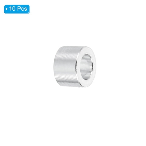 10 Pack M3 Aluminum Spacers, 3.1mm ID x 5mm OD x 4mm L, shown as a silver screw standoff for M3 bolts.