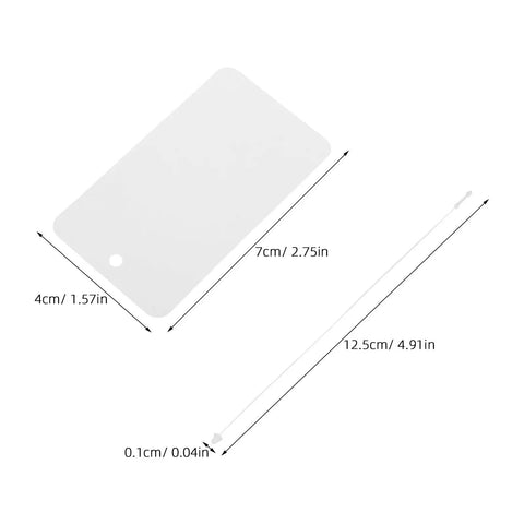 Bulk 100 White PVC Hang Tags With Lanyard Waterproof Name Tags for jewelry displays, detailed measurements shown.