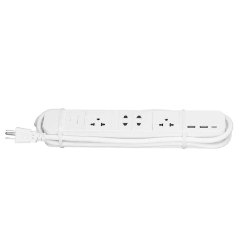 Kickass Smart Power Strip Featuring Four AC Outlets USBC Fast Charger BLE Remote Switch Voice Control Sync And No Hassle App Management For Home Office Gear with four AC outlets and two USB ports.