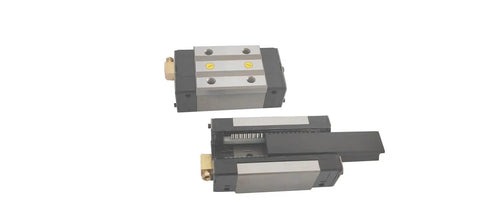 Rock Solid High Precision CDG55 Linear Roller Guide Kit with square bearing sliders, CNC component, two visible sliders, close-up view