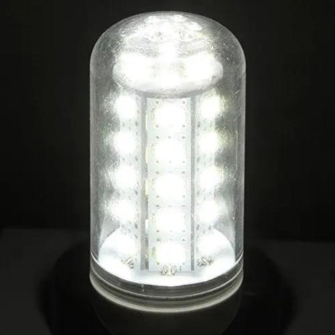 Bright LED bulb with clear protective casing, illuminated on a dark background, showcasing modern energy-efficient lighting.