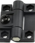 Adjustable Torque Hinge Set For Doors And Cabinets 43mm By 36mm Black Plastic With Four Countersunk Holes