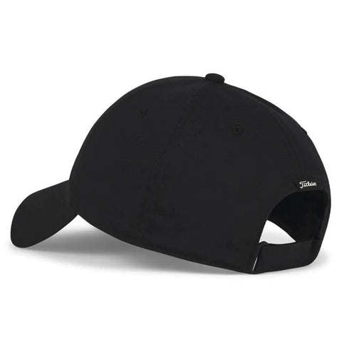 Back view of Montauk Lightweight Golf Hat With UPF 50 Sun Protection Black White Adjustable Velcro Cap