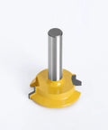 Badass Straight Router Bit For Drawer Molding And Lock Tenon With Smooth As Butter Cutting Action Rock Solid Hardened Steel Build Half Inch Shank and Fully Enclosed Bearing For Splinter Free Woodworking Builds viewed from the side on a white background.