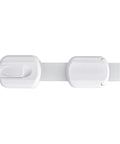 Close-up of Eight Pack Child Safety Cabinet And Drawer Locks Adhesive No Drill showing white finish and lock mechanism.