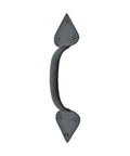 Black Wrought Iron Door Pull Handle 10 Inch Long Rustic Heart Tip Style Built Tough Heavy Duty with Mounting Hardware