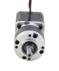Front view of Nema 17 Stepper Motor With 39mm Length And 5 To 1 Planetary Gearbox shown with built-in shaft coupling for easy swaps.